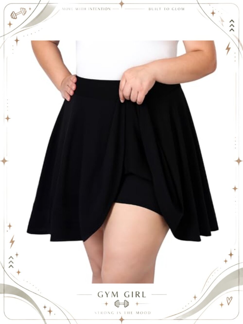 Plus Size Skater Mini Skirt High Waist A-Line Built-in Shorts Stretchy